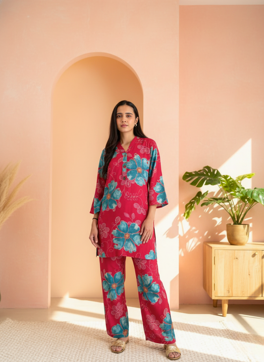 Scarlet Bloom Relaxed Co-ord Set