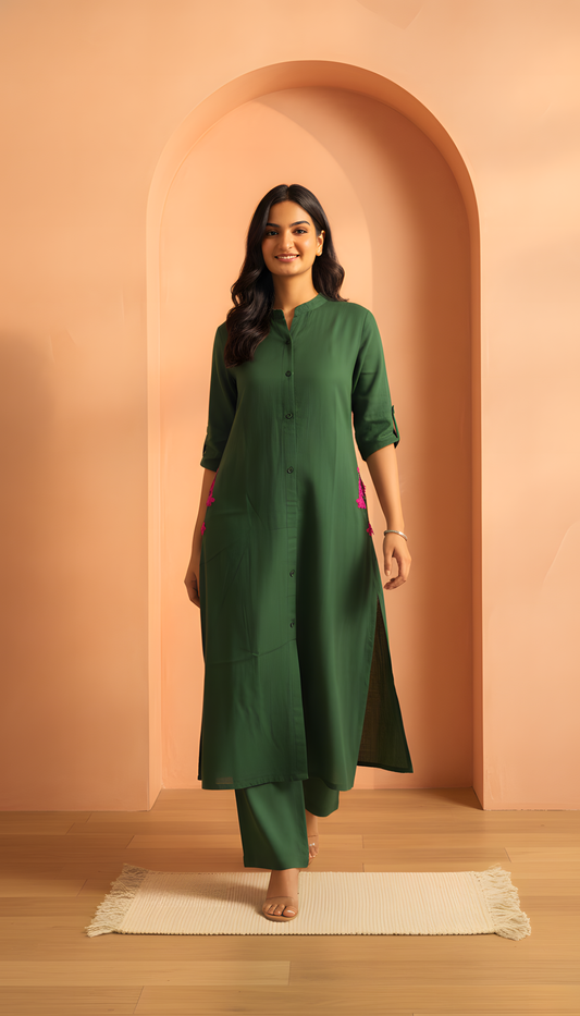 Lush Linen Band Collar Kurta Set