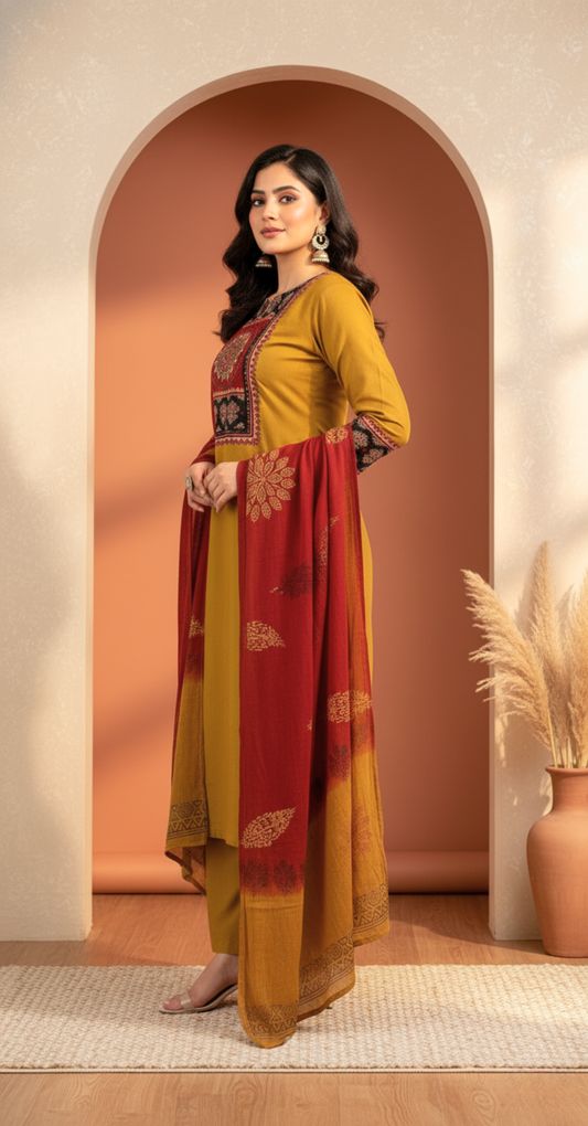 Saffron & Ruby Embroidered Dupatta Set