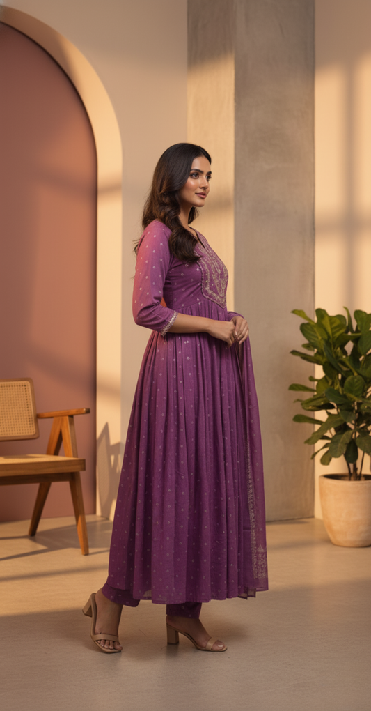 Amethyst Gold Embroidered Anarkali Set