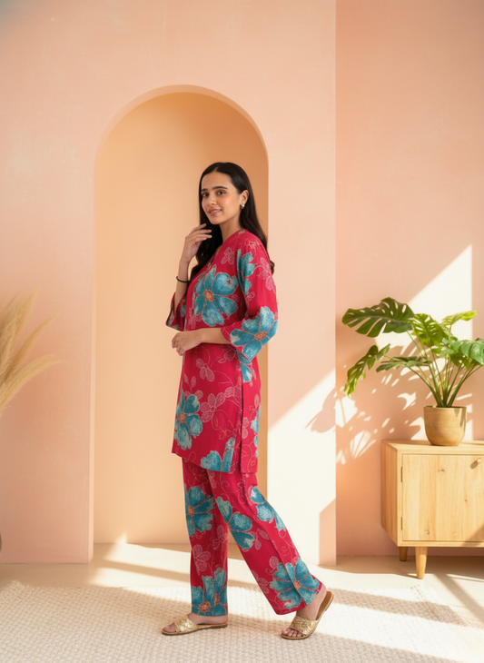 Scarlet Bloom Relaxed Co-ord Set