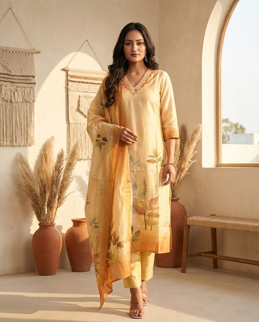 Golden Fern Botanical Muslin Suit Set