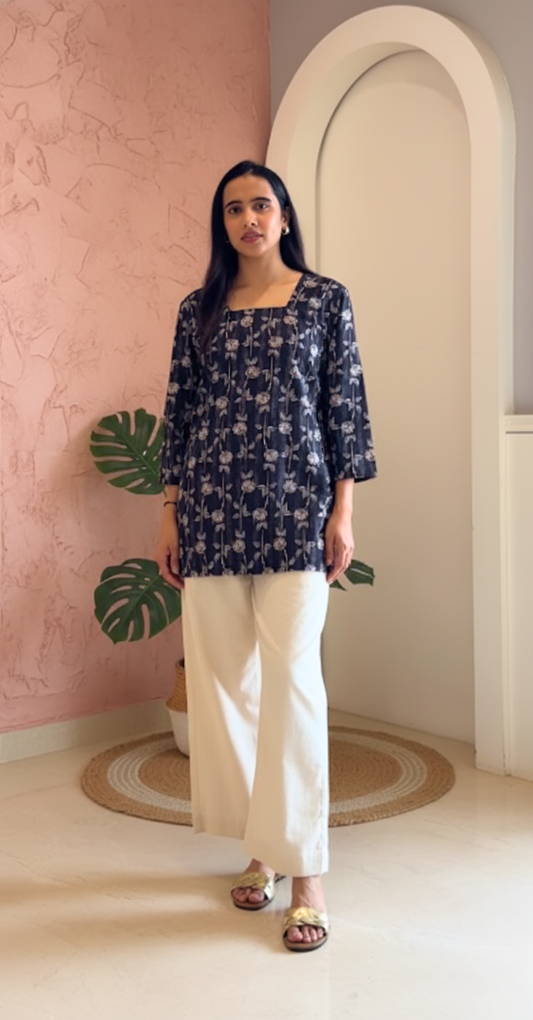 Midnight Floral Stripe Print Tunic