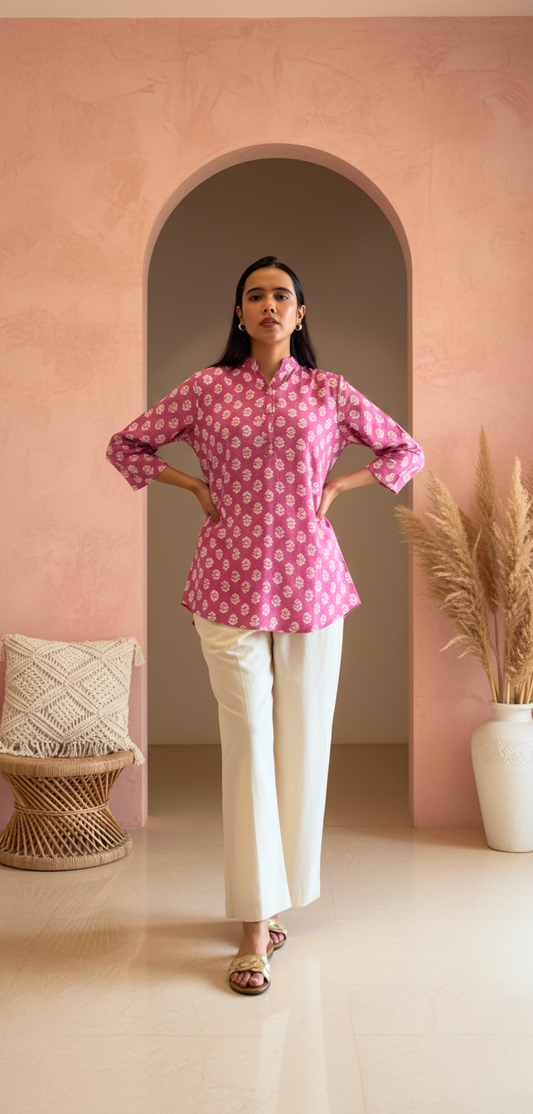 Fuchsia Floral Dot Print Tunic