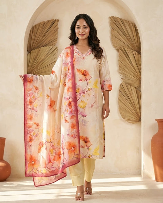 Summer Nectar Floral Muslin Suit Set