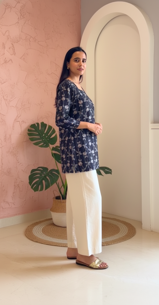 Midnight Floral Stripe Print Tunic