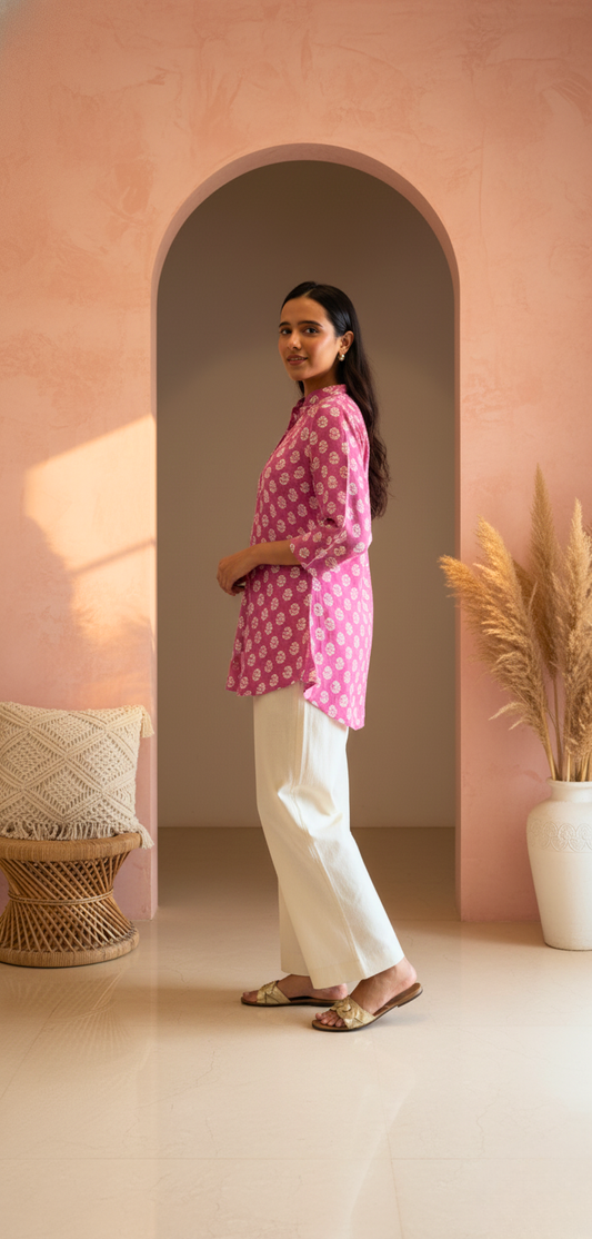 Fuchsia Floral Dot Print Tunic