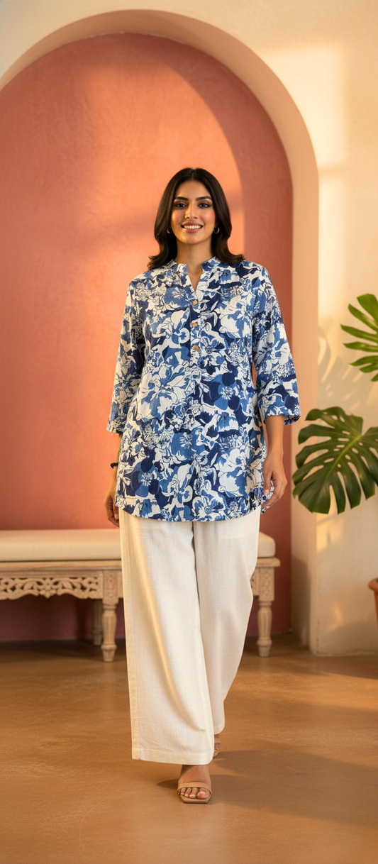 Royal Blue Floral Print Tunic