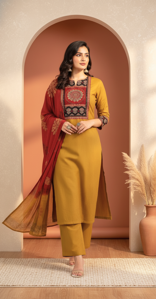 Saffron & Ruby Embroidered Dupatta Set