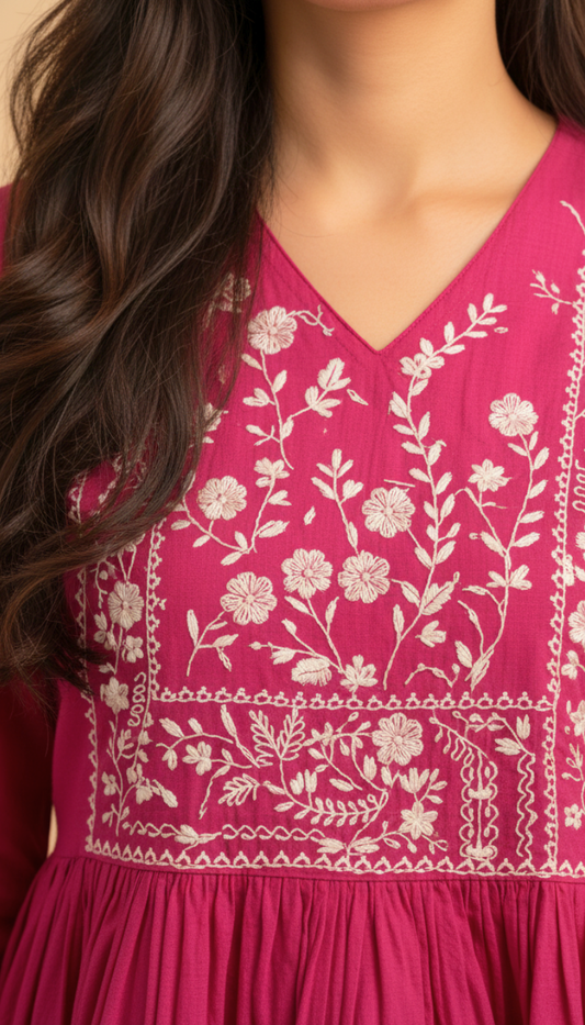 Embroidered Peplum Tunic and Trousers Set