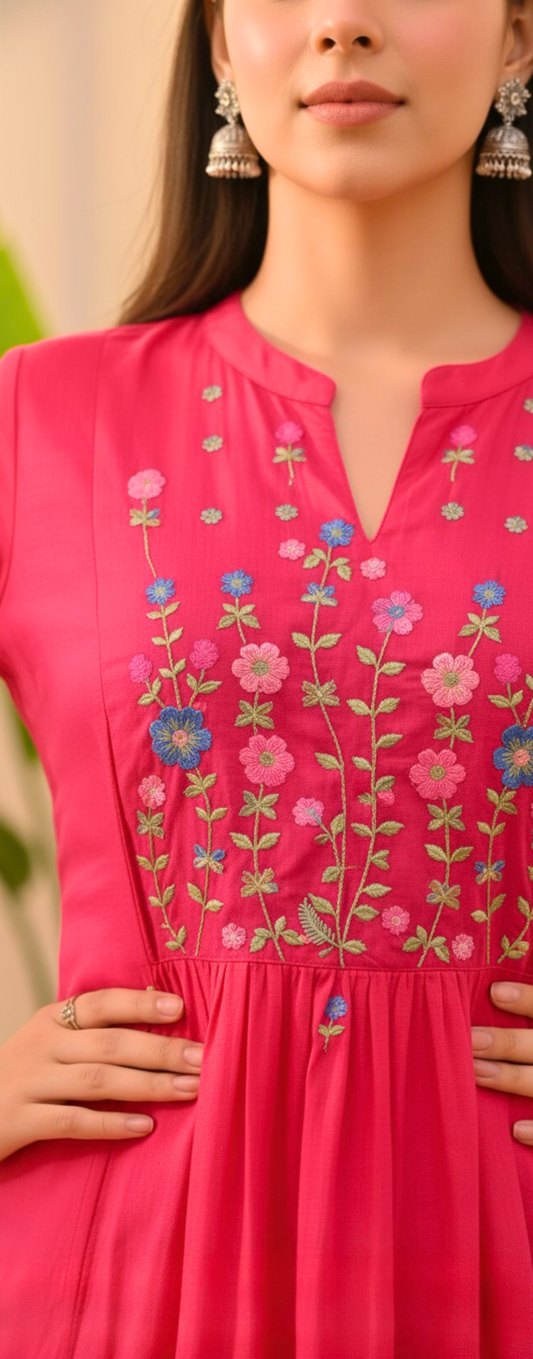 Fuchsia Garden Embroidered Anarkali Set