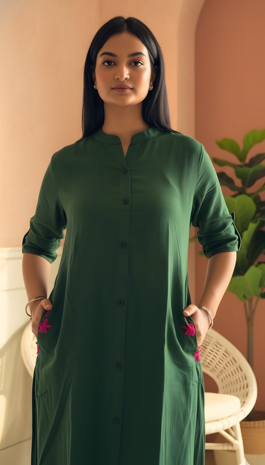 Lush Linen Band Collar Kurta Set
