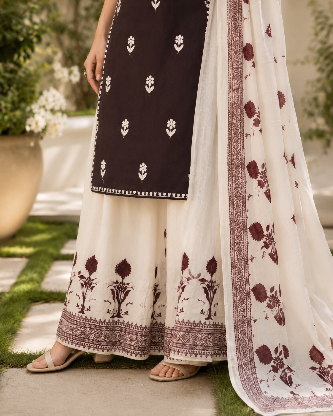 Siyah embroidered suit set model view